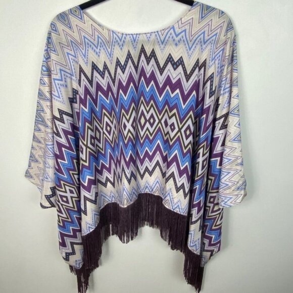Alexis 100% Silk Lydia Fringe Poncho Purple Blue Bohemian Hippie Designer Top - Picture 8 of 9